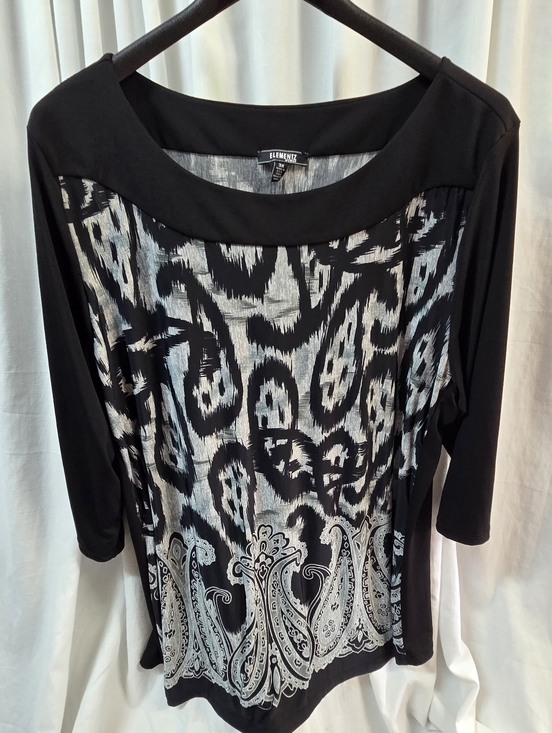 Elementz Tops - Elementz Black and White Long Sleeve Printed Top